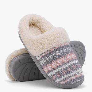Evshine Warn Knit Cozy Fleece Lined Gray and Pink Women's Slippers Size 11/12
